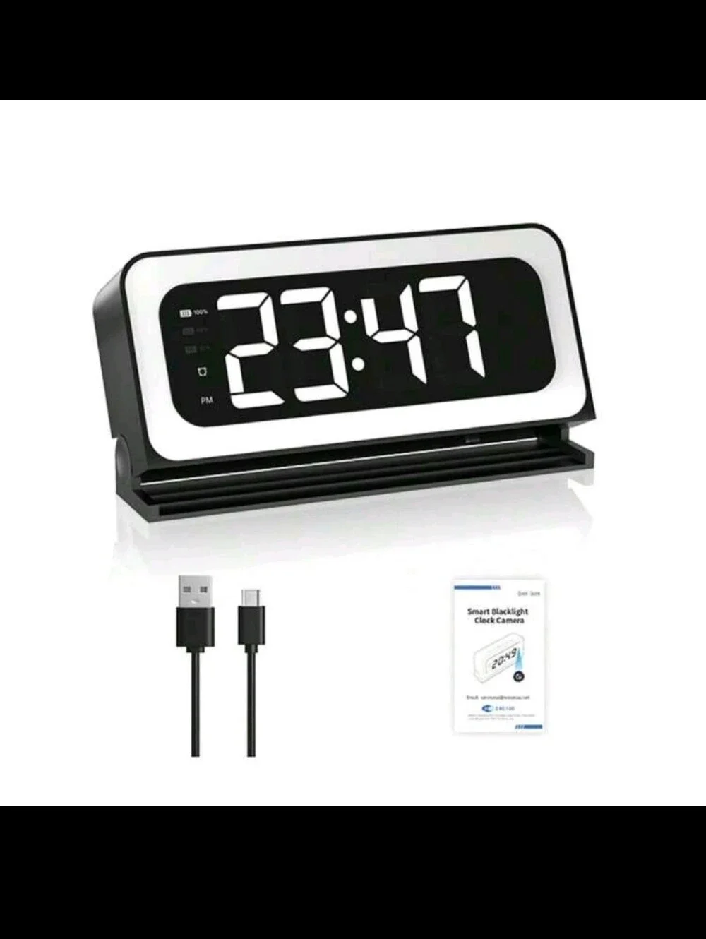 Hidden Camera Alarm Clock with Wi-Fi - Black